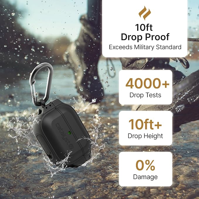 Catalyst Total Protection Case for AirPods Pro 2nd Generation Case - Waterproof, and Shockproof Rugged Full Body Case for AirPods Pro 1 and AirPods Pro 2, Secure Locking System Case with Carabiner