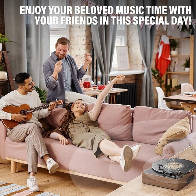 Vinyl Record Player Turntable with Built-in Bluetooth Receiver & 2 Stereo Speakers, 3 Speed 3 Size Portable Retro Record Player for Entertainment and Home Decoration