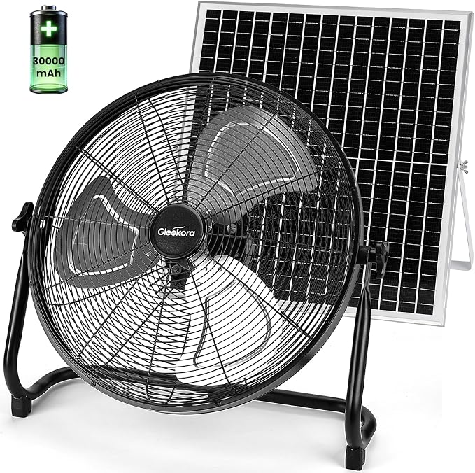 18'' Solar Powered Fan with 35W Solar Panel, Rechargeable Battery Operated Floor Fan with 23FT Cable, Cordless Portable Outdoor Fans for Home, Camping, Chicken Coop, Greenhouse, Power Outages