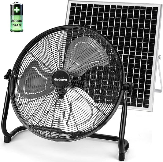 18'' Solar Powered Fan with 35W Solar Panel, Rechargeable Battery Operated Floor Fan with 23FT Cable, Cordless Portable Outdoor Fans for Home, Camping, Chicken Coop, Greenhouse, Power Outages