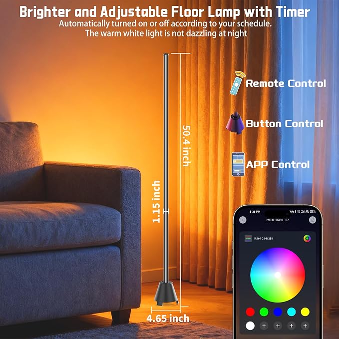 Ledagic Led Corner Floor Lamp with Speaker, USB Powered Led Lamp App & Remote Control, Color Changing Music Sync IC+RGB, Timer, Music Mode Standing Lamps for Living Room Lamp Bedroom Gaming, 1 Pack