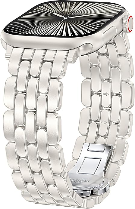 TOYOUTHS Designer Vintage Dressy Bracelet for Apple Watch Band Women 42/40/41/38/44/45/46/49mm, Stainless Steel Elegant Luxury Metal Strap for iWatch Series 11 10 9 8 7 6 5 4 SE/Ultra 3 2 1