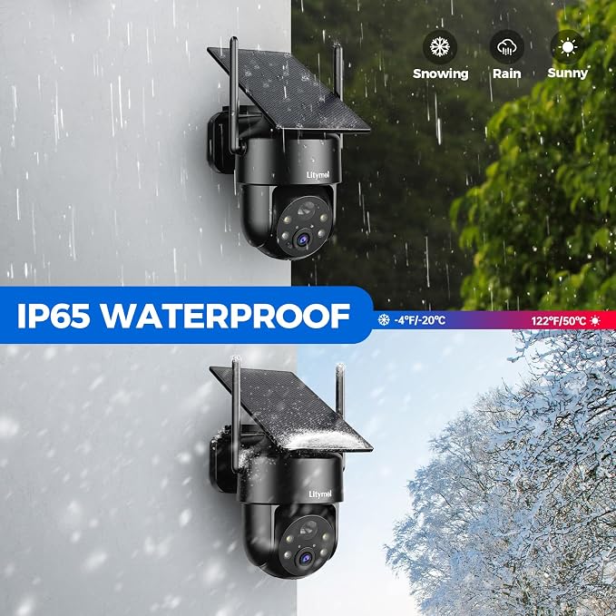 LITYMOL 2K 2.4g WiFi Security Cameras Wireless Outdoor, 360° View Solar Cameras for Home Security, Color Night Vision, Motion Detection, 2-Way Audio, Spotlight Siren Alarm, SD/Cloud Storage