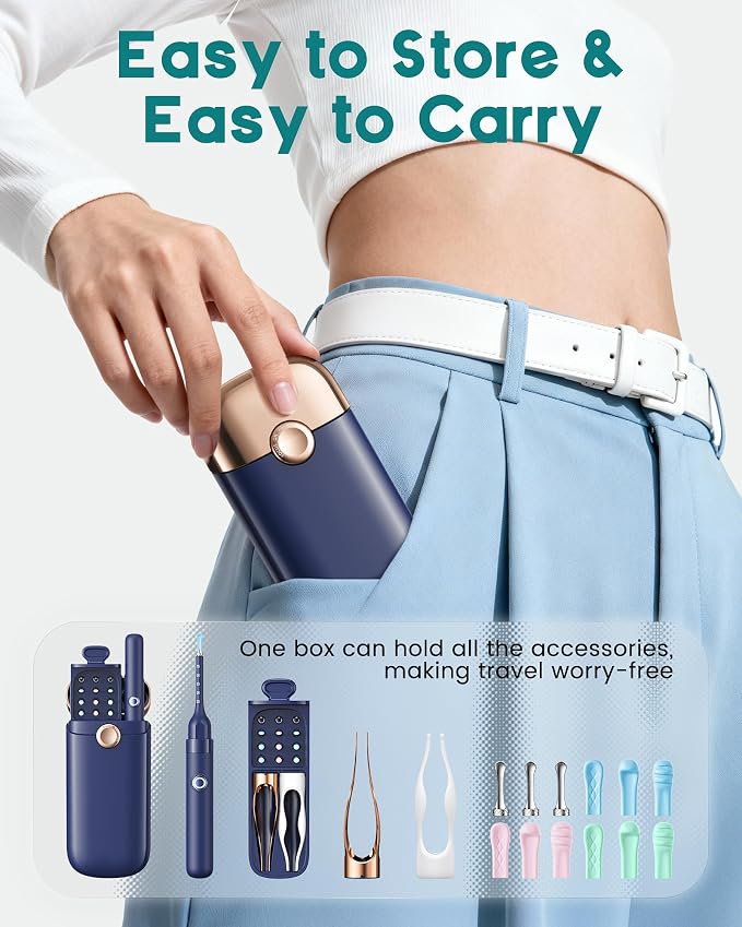 Loyker Ear Wax Removal, Ear Cleaner with 1080P Camera, Ear Cleaning Kit with 12 Ear Pick, Visual Ear Picker Earwax Remover Tweezers with 6LED Light, Ear Camera for iPhone, iPad, Android Phones, Blue