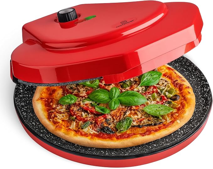 MisterChef Countertop Pizza Maker, 1450W Mini Pizza Oven, Pizza Maker Oven With 12″ Non-Stick Ceramic Plate, Indoor Electric Pizza Oven for Crepes, Pancakes - Red