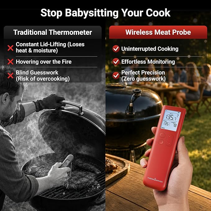 ThermoMaven Smart Bluetooth Wireless Meat Thermometer, 10X Enhanced Sub-1G Signal and Stability, Standalone Display Base, Certified Accuracy ±0.5°F, WiFi Unlimited Range for BBQ, Oven, Smoker, Grill