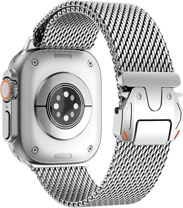 WINGLE Milanese Loop for Apple Watch Band Ultra 3/2/1 Band Ultra 49mm Series 11 10 46mm 45mm 44mm SE 3/2/1 Series 9 8 7 6 5 4 3 Men Women,Parachute-Style Buckle Stainless Steel Mesh Metal iWatch Bands