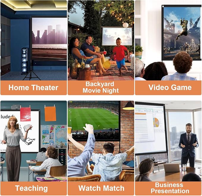 Projector Screen with Stand, Towond 120 inch Outdoor Movie Screen 16:9 HD Front Rear Portable Projection Screen with Carry Bag Wrinkle-Free and Foldable Design for Soccer Match Viewing Parties