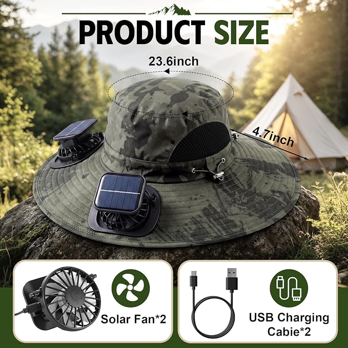 Syhood Solar Powered Fan Hat Neck Gaiter Arm Sleeves Sun Bucket Hat with Fan Cooling Wide Brim Hats for Fishing Hiking