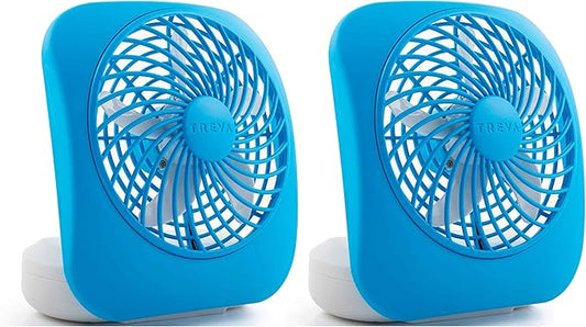 Treva 5 Inch Battery Powered Fan Portable Desk Fan 2 Cooling Speeds with Compact Folding & Tilt Design Cubicle Accessories Small Portable 2 Pack (Blue)