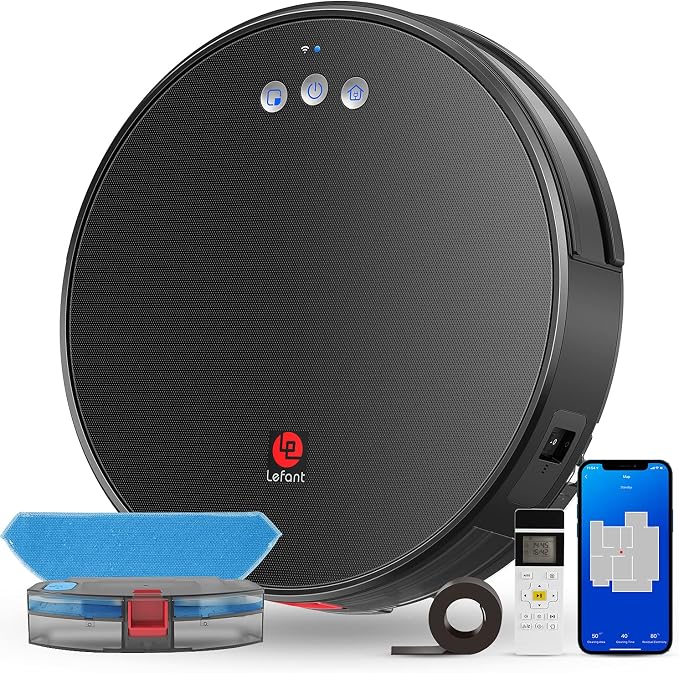 Lefant Robot Vacuum and Mop, Robotic Vacuum Cleaner with 3200Pa Suction, Smart Navigation, 150 Mins Runtime, Works with Alexa and Google Assistant, Self-Charging, Ideal for Pet Hair,Floor,Carpet（U180）