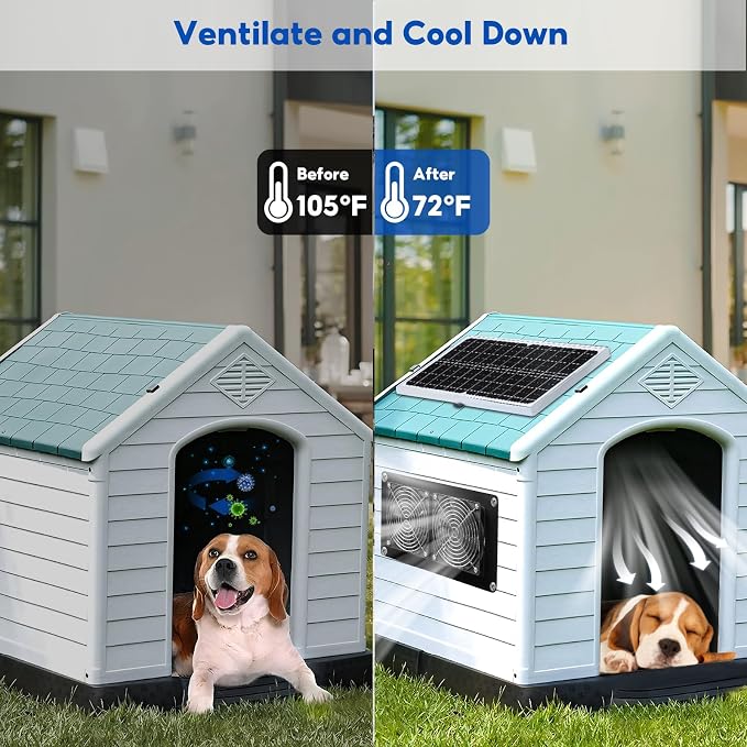 Solar Powered Fan,15W Waterproof Solar Dual Exhaust fan with 9.84Ft On/Off Cable for Small Chicken Coops, Sheds, Pet Houses, Outdoor Greenhouse Air Circulation