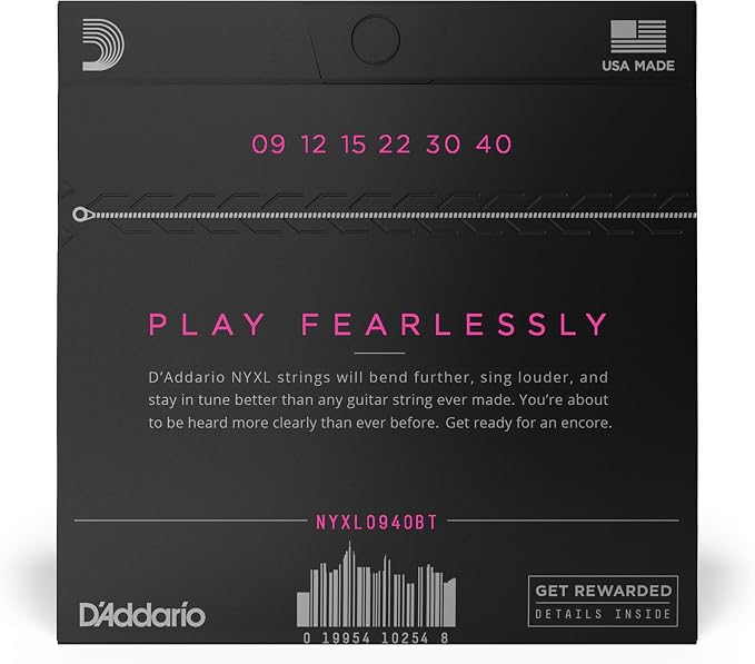 D'Addario Electric Guitar Strings, NYXL Nickel Plated, NYXL0940BT, Super Light Gauge Balanced Tension 09-40, 6-String Set, Pack of 1