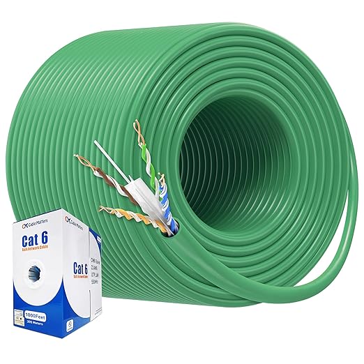 Cable Matters [UL Listed] 10Gbps in-Wall (CM) Rated 23AWG Bare Copper Cat 6 Cable - 1000ft, Solid, UTP Cat6 Bulk Ethernet Cable, Cat6 Ethernet Cord, Green