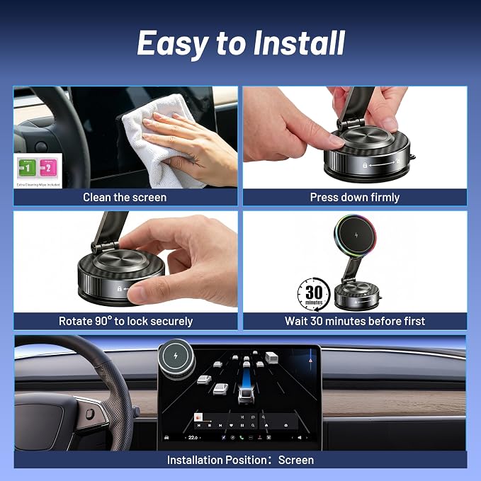 Phone Holder for Model Y,Magnetic Phone Holder,15W Wireless Car Charger with Magsafe,Suction Cup Phone Mount for iPhone & Android,360 & Foldable,Car Accessories for Model 3 & Y