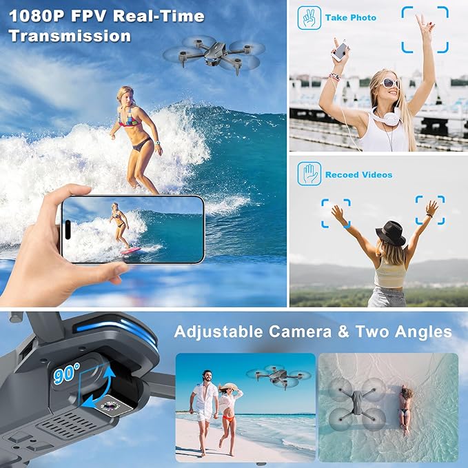 Drone with Camera 1080P HD FPV Foldable Drone for Beginners and Adults, Quadcopter with Voice Gesture Control with Carrying Case, One Key Take Off/Land, Optical Flow Positioning, 360° Flip, Waypoint Fly