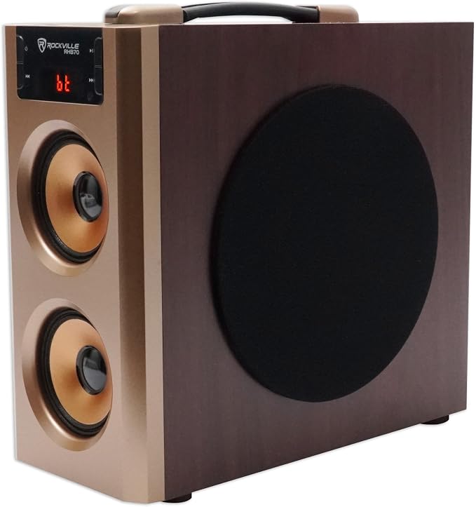 Rockville RHB70 Home Theater Compact Powered Speaker System, Bluetooth/USB/SD/FM, 4" Subwoofer, 2.1 Channel, 100W Peak, Cherry Wood Finish, for Home Entertainment | Bluetooth, USB, SD Card, RCA Aux, 32GB Playback, 4 In Subwoofer, LED Display, FM Radio