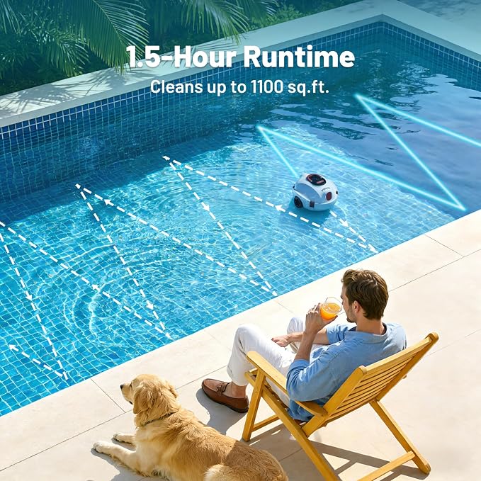 VONKO P10 Pool Vacuum for Above Ground Pool, Cordless Robotic Pool Cleaner and Above Ground Pool Vacuum, Automatic Pool Vacuum with 100-Min Runtime, Self-Parking,Cold White