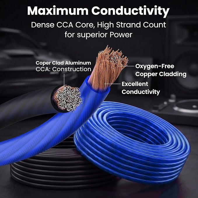 GEARit 4 Gauge Wire (50ft Each - Black/Blue Translucent) Copper Clad Aluminum CCA - Primary Automotive Wire Power/Ground, Battery Cable, Car Audio Speaker, RV Trailer, Amp, Electrical 4ga AWG 50 Feet