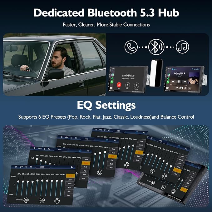 9" Single DIN Car Stereo with Wireless Apple CarPlay and Android Auto,UHD Car Radio IPS Touchscreen,1080P Back Camera,Mirror Link, Voice Control, Bluetooth 5.3,GPS,AM&FM,Type-C (9016-with Camera)