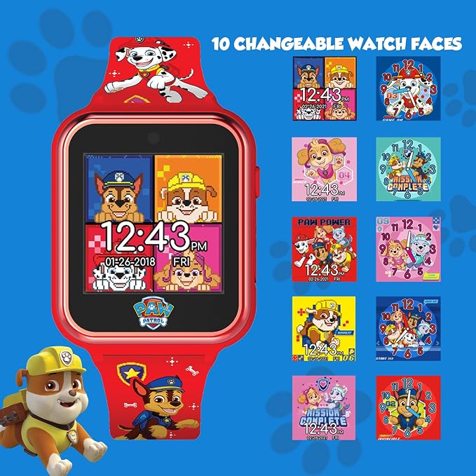 Accutime Paw Patrol Smart Watch with Camera for Kids and Toddlers - Interactive Smartwatch for Boys & Girls Featuring Games, Voice Recorder, Calculator, Pedometer, Alarm, Stopwatch, with USB Cable