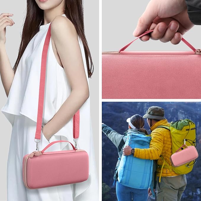 co2CREA Hard and Silicone Case Replacement for Bose New SoundLink Flex 2nd Gen Bluetooth Portable Speaker, with Carabiner and Shoulder Strap (Pink Case)