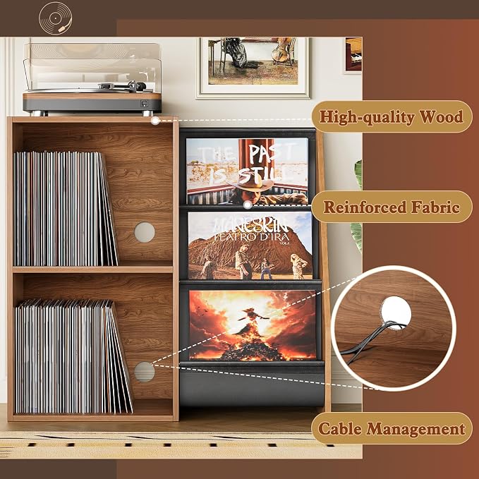 Record Player Stand,Turntable Stand with Vinyl Record Storage,Record Player Table with Vinyl Display Holder Shelf,Record Player Cabinet with 220 Albums Organizer,Media Console Cabinet for Stereo Audio