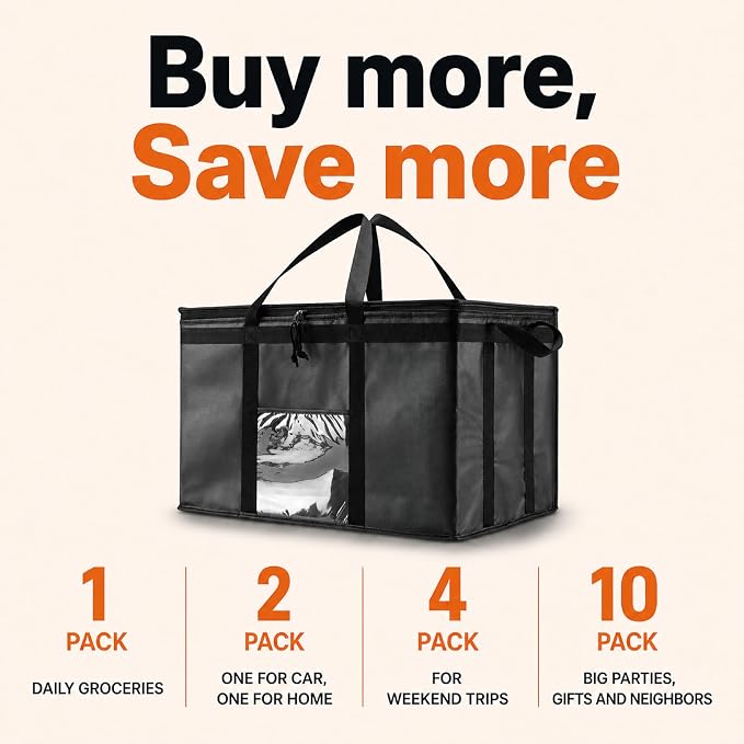 NZ home Insulated Bags for Food Delivery (3XL) Grocery Shopping Cooler Bag, Pizza Delivery, Hot & Cold Catering Tote, Reusable, Foldable & Heavy Duty (Orange)