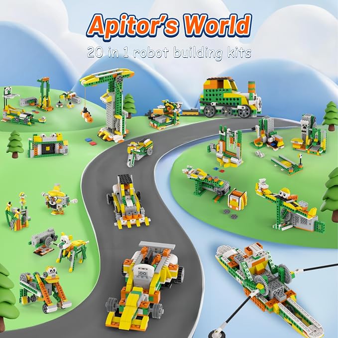 Apitor Q Robot Building Kit, 20-in-1 Programmable APP RC Car Robotics Coding Kit, STEM Projects Educational Birthday Gifts for Boys Girls Kids Aged 6-12 (233 Pieces)