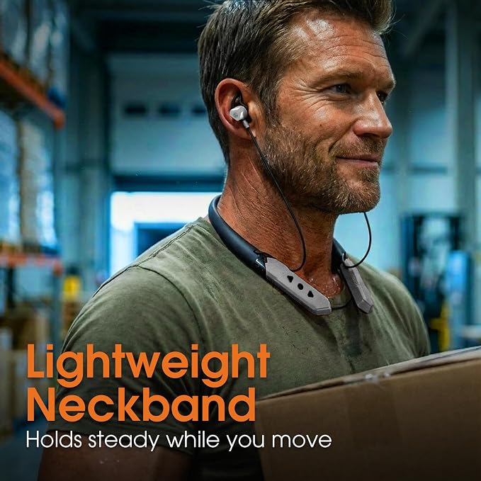 MANHATTAN Bluetooth Wireless Neckband Headphones — Work Earbud Earphones with 15H Playtime, Noise-Isolating, IPX4 Water Resistant, Built-in Mic – for Work, Music, Calls (Black/Space Gray)
