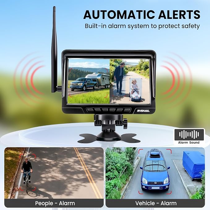 Magnetic Solar Wireless Backup Camera with 7" 1080P Monitor, 2 Backup Cam-Kit, Alarm Function, Night Vision,Easy Install, Trailer Back up Camera Systems for RV Truck Camper SUV