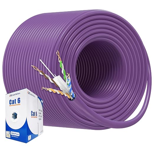 Cable Matters [UL Listed] 10Gbps in-Wall (CM) Rated 23AWG Bare Copper Cat 6 Cable - 1000ft, Solid, UTP Cat6 Bulk Ethernet Cable, Cat6 Ethernet Cord, Purple
