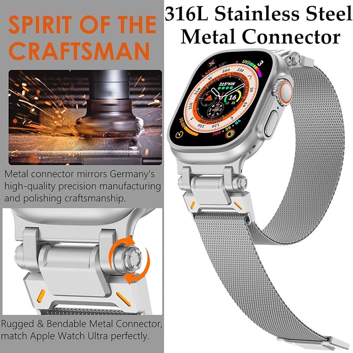 WINGLE Milanese Loop for Apple Watch Band Ultra 3/2/1 Band Ultra 49mm Series 11 10 46mm 45mm 44mm SE 3/2/1 Series 9 8 7 6 5 4 3 Men Women,Parachute-Style Buckle Stainless Steel Mesh Metal iWatch Bands