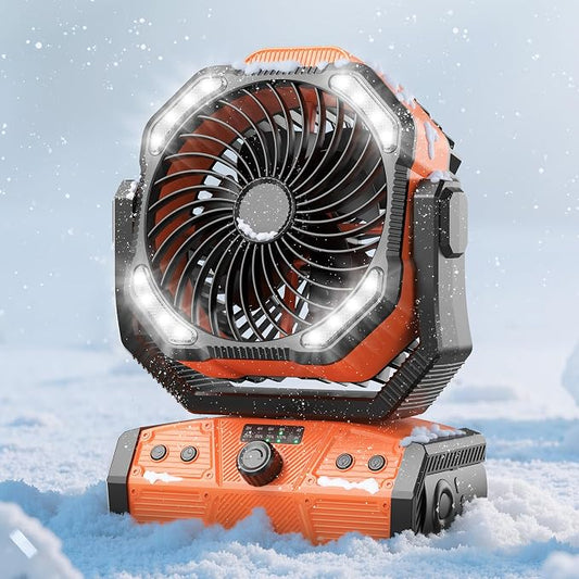 8” Portable Rechargeable Fan, Battery Operated Camping Fan with 27H Work Hours, Remote, Auto Oscillation, Timer, Hook for RV Tent Hurricane Emergency Orange