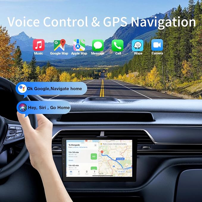 Haudio 9" Double Din Car Stereo with Wireless Apple CarPlay & Android Auto | 9-Inch HD Touchscreen | Bluetooth, GPS Navigation, Backup Camera | Universal Fit for All Cars