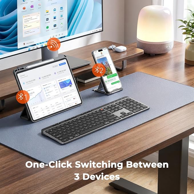 MEETION K9990 Bluetooth Keyboard, Slim Wireless Keyboard, Low Profile Quiet Typing, 3-Device Switching (2.4G+BT), Rechargeable Full Size Keyboards, Scissor Switch, for Windows/Mac/PC/Laptop/Tablet