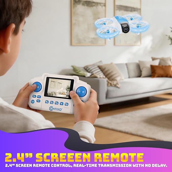 Contixo F15 Astro Mini Drone with 2.4" Screen Remote – 720P HD Dual Camera, Live Video Display, Optical Flow Hover, One-Key Takeoff/Landing, 360° Stunts, 2 Batteries, Beginner Drone for Kids & Adults