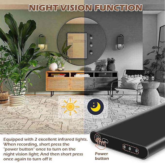 Hidden Camera Nanny Cam No WiFi Security Cameras 1080P FHD Mini Body Camera Outdoor Indoor with Night Vision for Home Surveillance No Audio