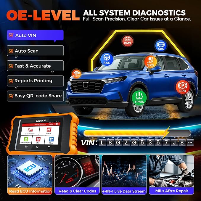 2026 LAUNCH Creader Elite V3.0 fit for Honda Acura Bi-Directional Scan Tool, Full System OBD2 Scanner, All Reset Service Code Reader, AUTOVIN, ECU Code, Battery Registration, Lifetime Free Update