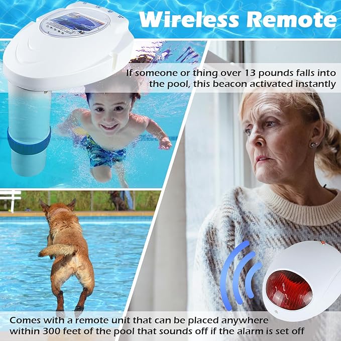 Inground Pool Alarm Wireless Connection, Water Motion Sensor Swimming Pool Immersion Alarms Detector System Battery Powered with Remote Receiver Alarm for Pool Safety for Kids Pets FCC-Compliant