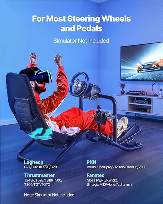 VEVOR Racing Wheel Stand, Heavy-Duty Integrated Simulator Cockpit Steering Stand, Fit Logitech G25,G27,G29,G920,G923, Thrustmaster T300RS,TX F458,T500RS,T3PA-PRO (F1/GT) and CSR Pedals, Black