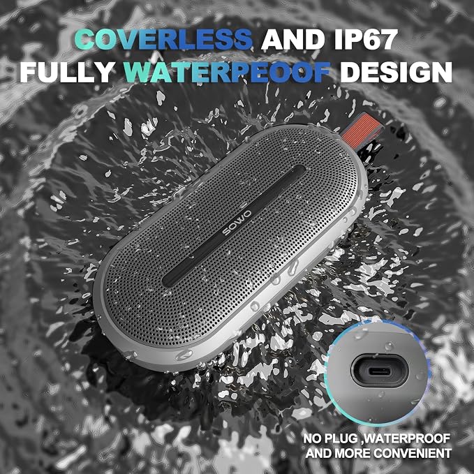 SOWO Bluetooth Shower Speaker Waterproof - Small Portable Bluetooth Speaker Wireless with Clip - Powerful Bass and Louder Volume - Colorful Lights and Lightweight