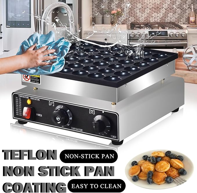 110V Commercial Mini Dutch Pancake Maker,36PCS Mini Pancake Maker Machine,Dutch Poffertjes Grill,Stainless Steel, Non stick,Breakfast，Snacks, Desserts, Restaurants, Cafes.