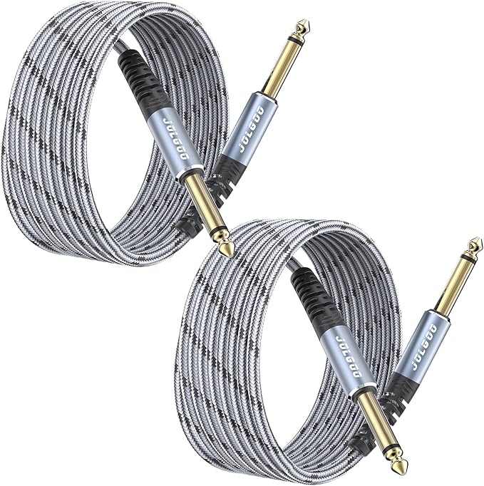 JOLGOO 1/4 Inch Guitar Instrument Cable 10 FT 2-Pack, 1/4 inch TS Guitar Cable, Quarter inch Cable, for Electric Guitar, Bass, Keyboard, Mixer, Amplifier, Speaker, Electric Mandolin