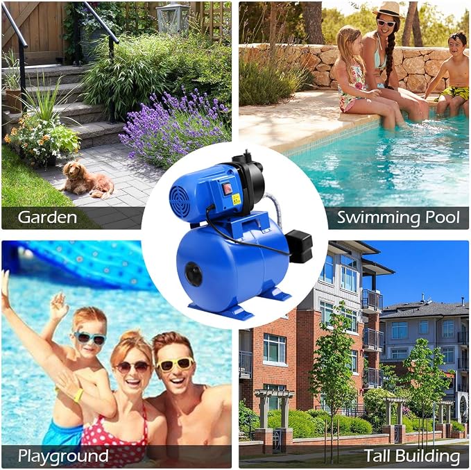 Goplus 1.6HP Shallow Well Pump with Pressure Tank, 1000GPH-5Gal Automatic Water Booster Jet Pump for Water Supply System, Irrigation Water Pump for Home, Garden & Lawn, 1200W (Blue)