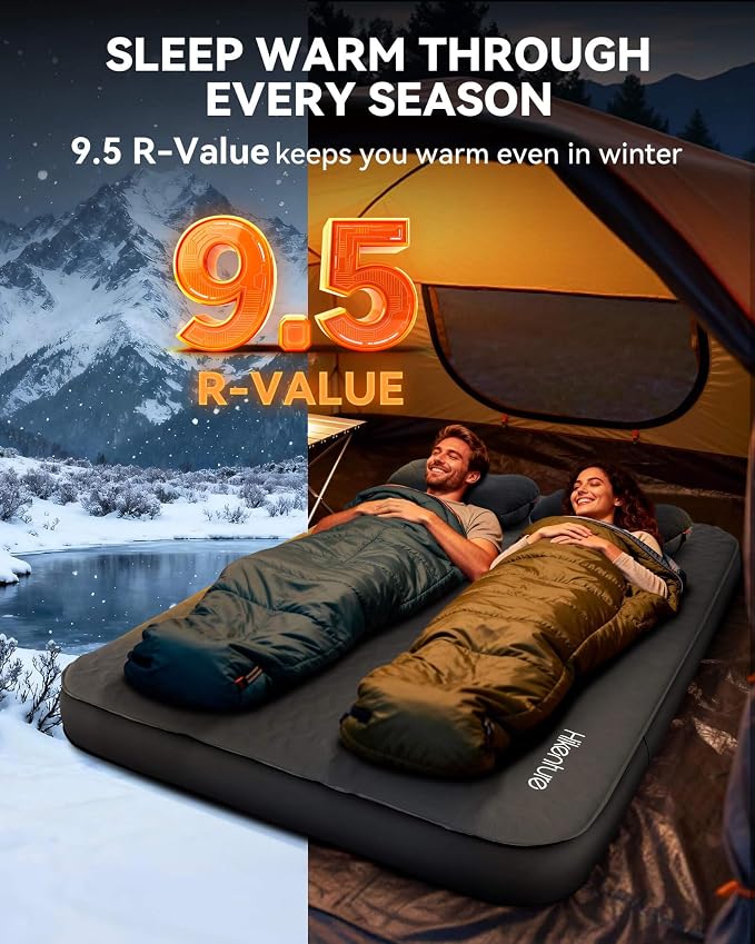 Hikenture 4" Thick Self Inflating Sleeping Pad, Foam & Air Camping Mattress, 9.5 R-Value Insulated Sleeping Mat, Portable All Season Camping Pad for Tent, Car, Cot, Truck