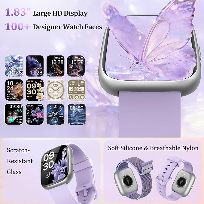 Smart Watch for Women Men, 2026 Upgrade Smartwatch [2 Bands, 44mm case], 1.83" Fitness Tracker Watch Alexa Built-in, Make/Answer Call, HR Sleep Stress Monitor, IP68 Waterproof Step Counter Watch