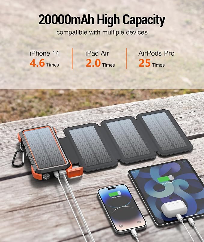 BLAVOR Solar Charger Power Bank, PD 18W Fast Charging 20000mAh Battery Pack+60W Fast Charging USB C to USB C Cable,