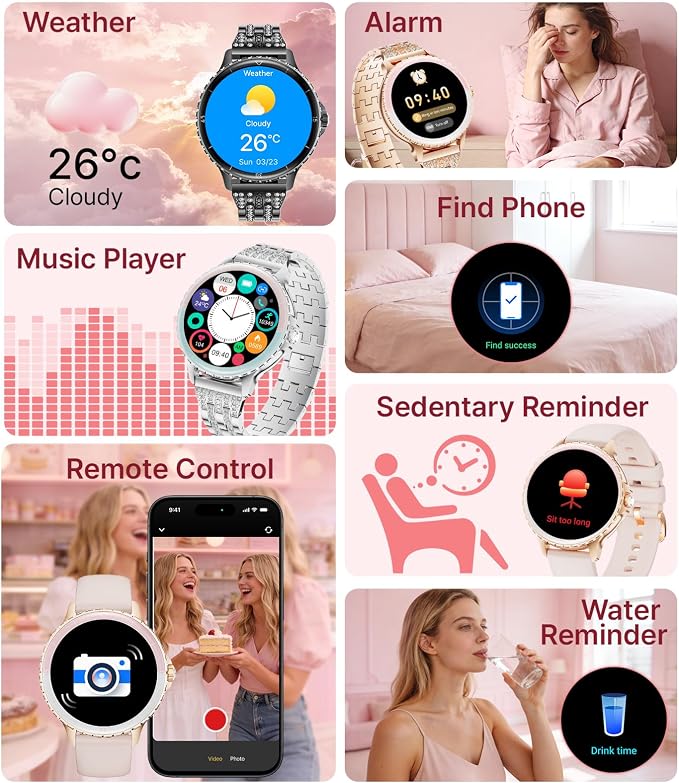 SUNKTA Smart Watch for Women (Answer/Make Call),1.27" Curved Display Smartwatch with Female Cycle/Sleep Monitor,5ATM Waterproof Fitness Tracker 100 Sport Modes Pedometer for Android/iOS,Silver
