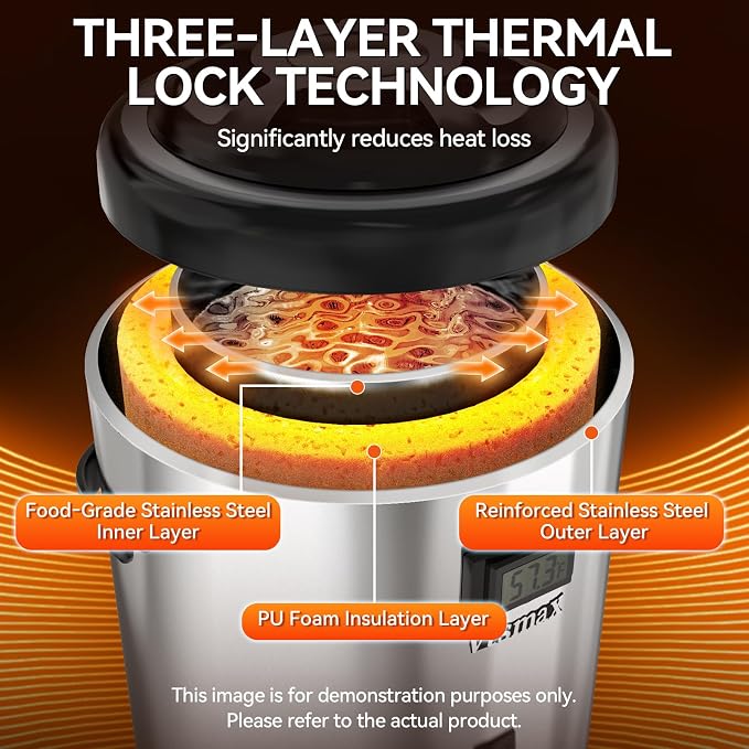 Commercial Insulated Beverage Dispenser with Stand, 2 Gallon Hot Water Dispenser, Hot & Cold Drink Dispenser Temperature Display, for Tea,Coffee(Silver)